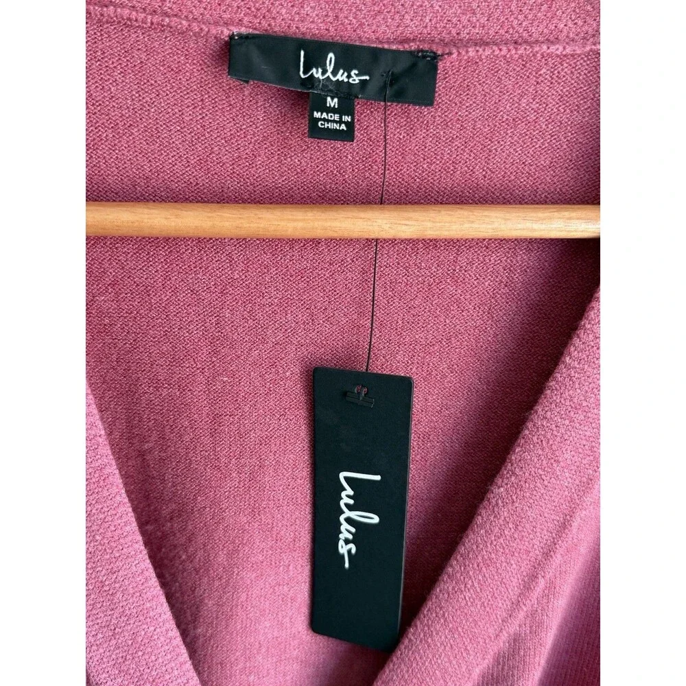 Lulus Rose Pink Long Sleeve Wrap Sweater Mini Dress Women's Size Medium - Picture 4 of 9